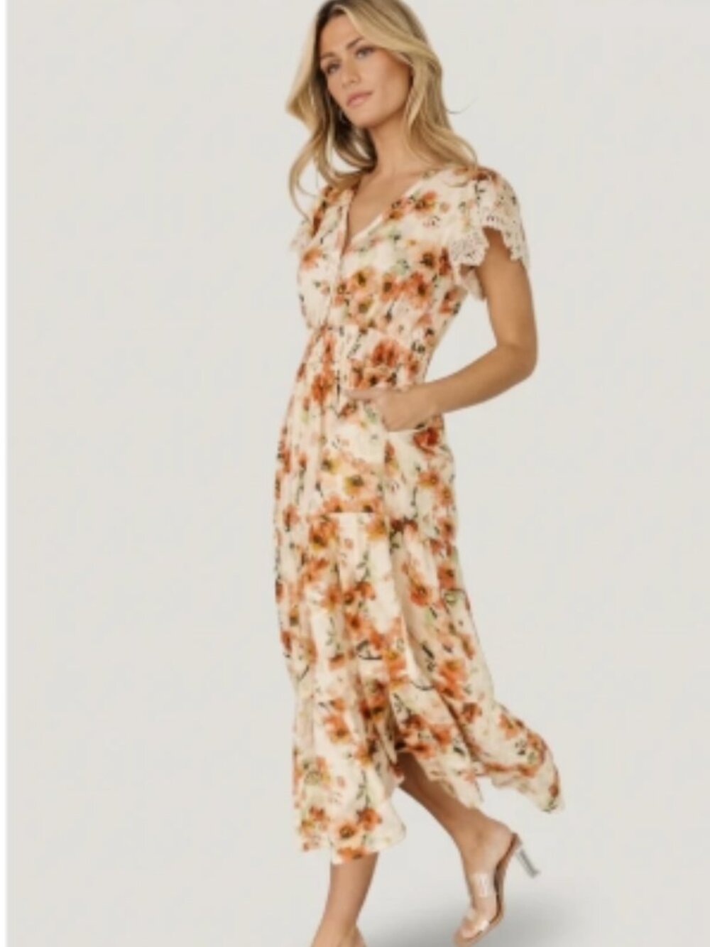 Like New! BALTIC BORN Aliyah Midi Dress Coral Floral in Size S - Picture 2 of 16